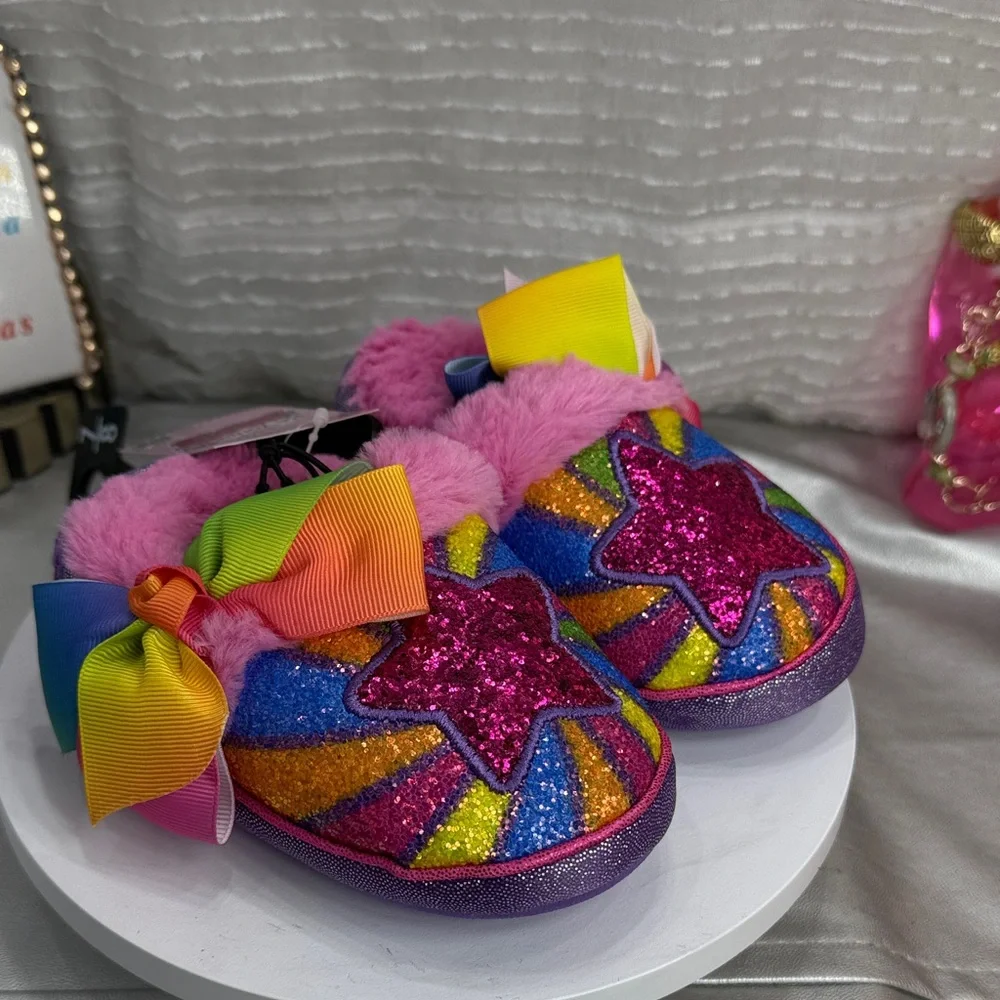 K1) Jojo Siwa-Rainbow Slippers with Stars and Spirals, Little Girls, Size 7-8(3)